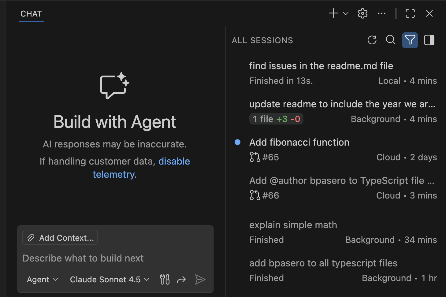 Screenshot showing all sessions side-by-side with the Chat view.