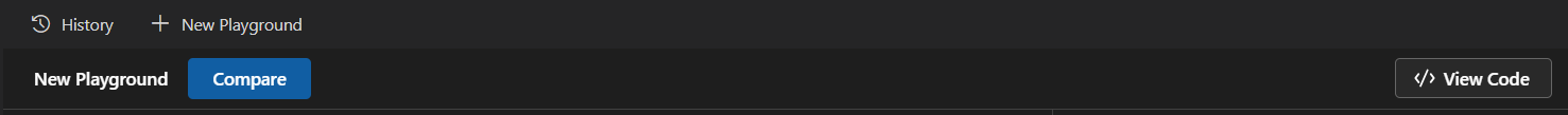 Tool bar in AI Toolkit playground showing buttons for clearing chat history, saving chat, and switching modes.